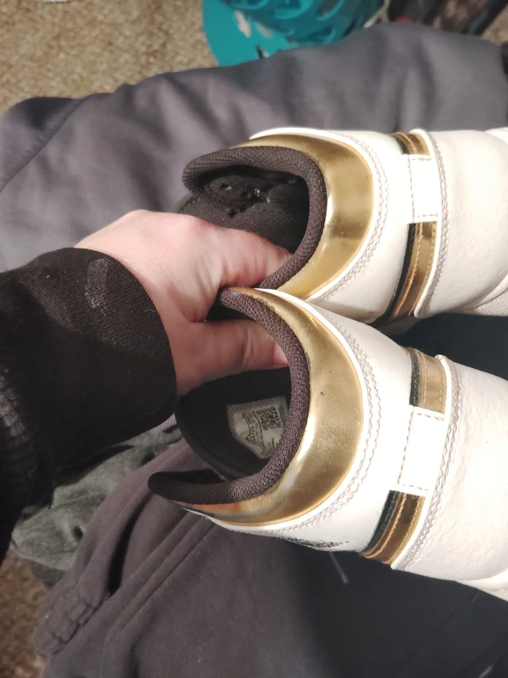 Boys Black and White High-Top Sneakers with Gold Accent Size 6.5